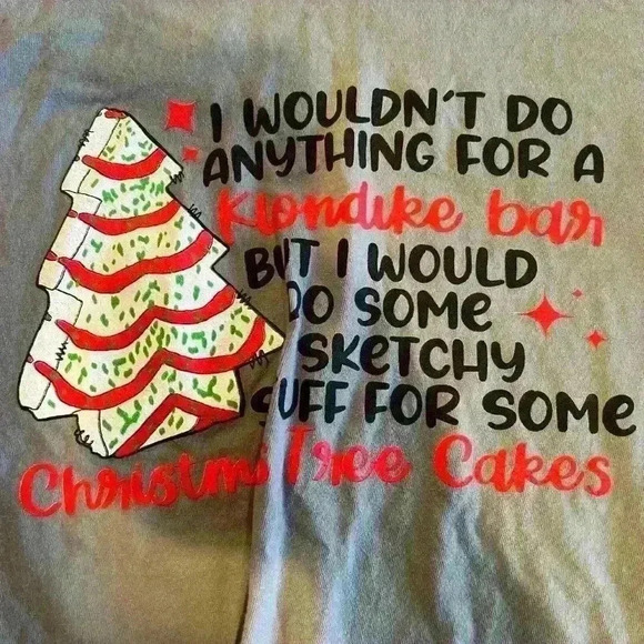 Christmas tree cake little Debbie Comfort colors long sleeved tee, Med, holiday - Picture 4 of 5